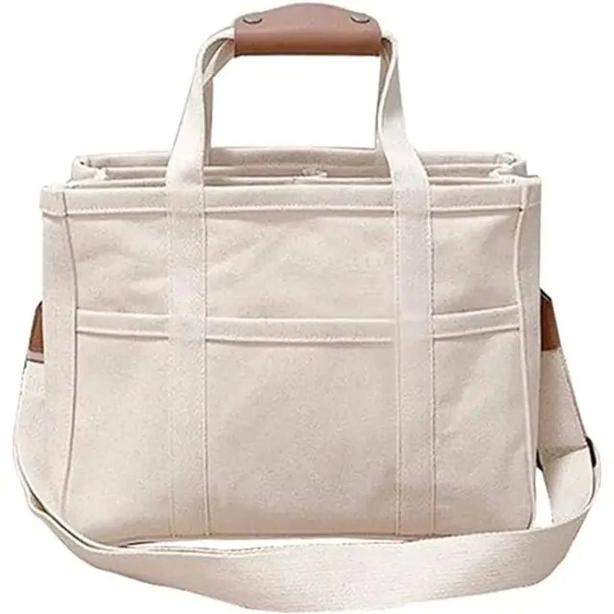 Women's Large-Capacity Multi-Pocket Canvas Crossbody Tote Bag - Beige