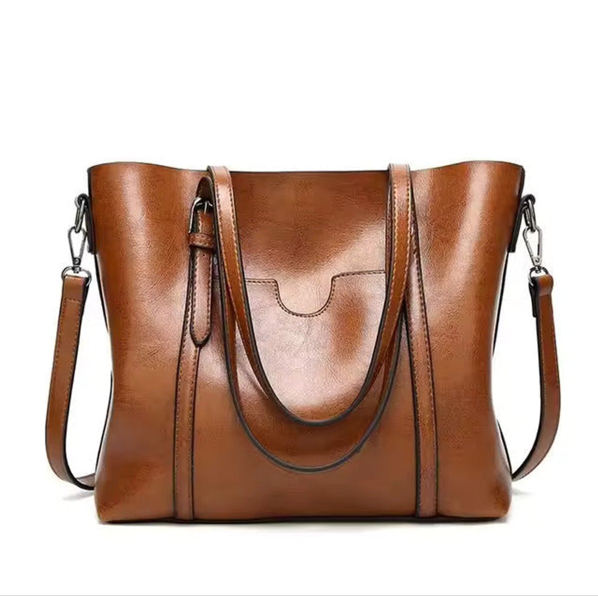 Women's Large Leather-Look Shoulder Tote Bag Crossbody Handbag - Braun