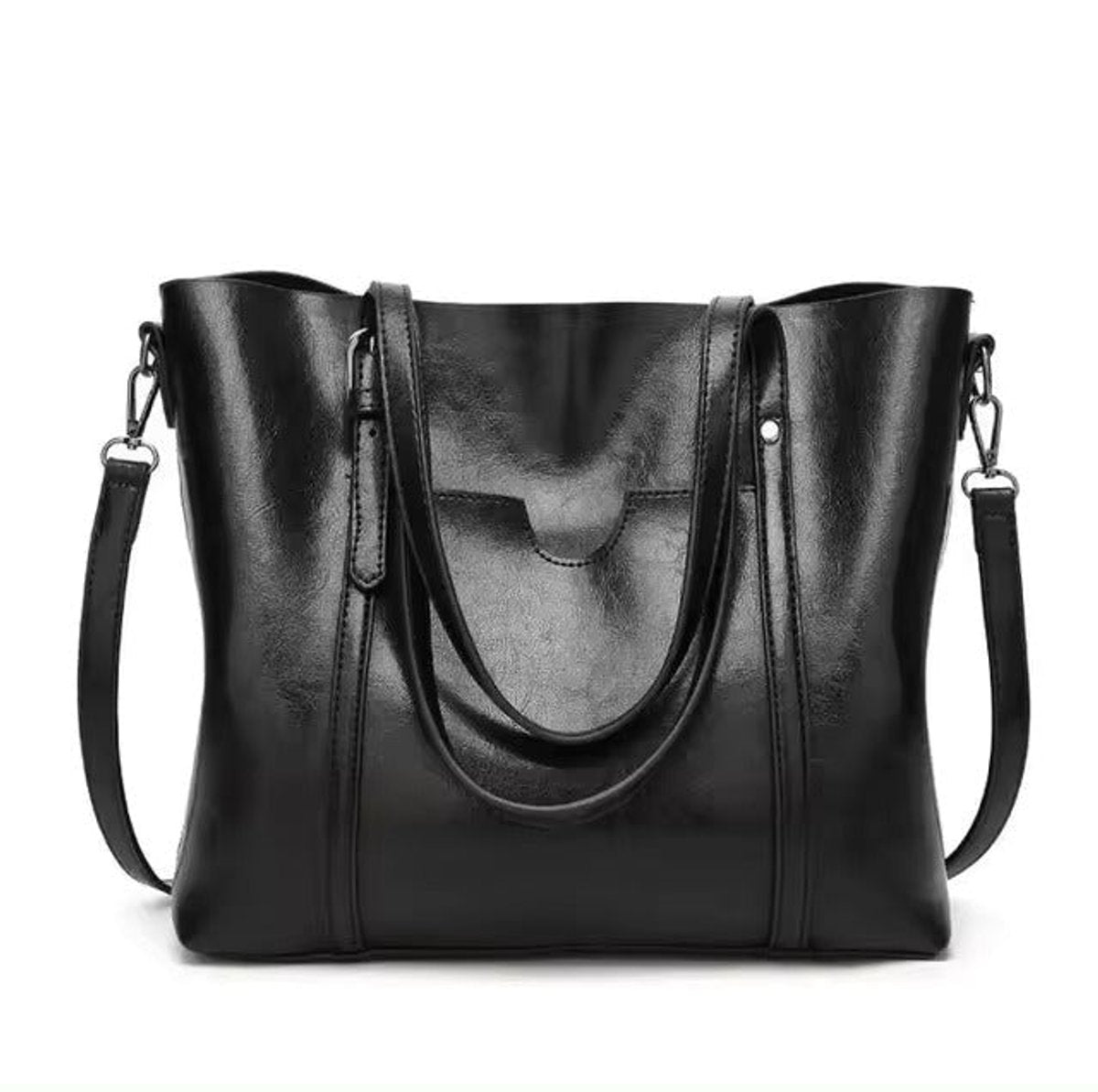 Women's Large Leather-Look Shoulder Tote Bag Crossbody Handbag - Schwarz