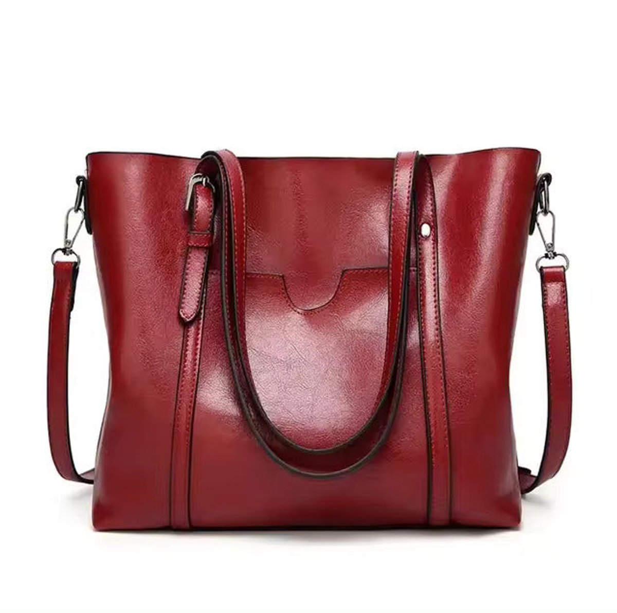 Women's Large Leather-Look Shoulder Tote Bag Crossbody Handbag - Rot