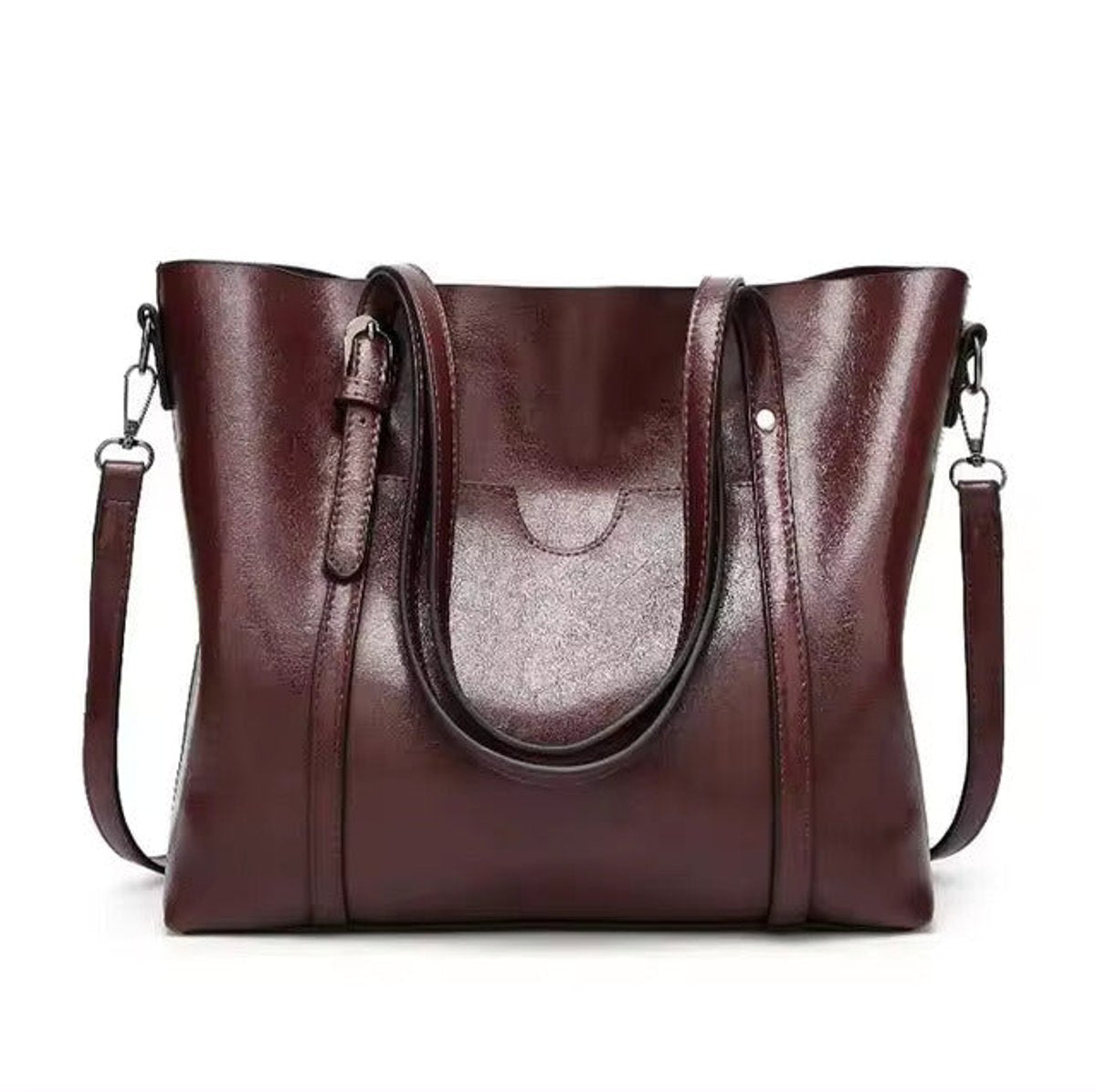 Women's Large Leather-Look Shoulder Tote Bag Crossbody Handbag - Kaffee