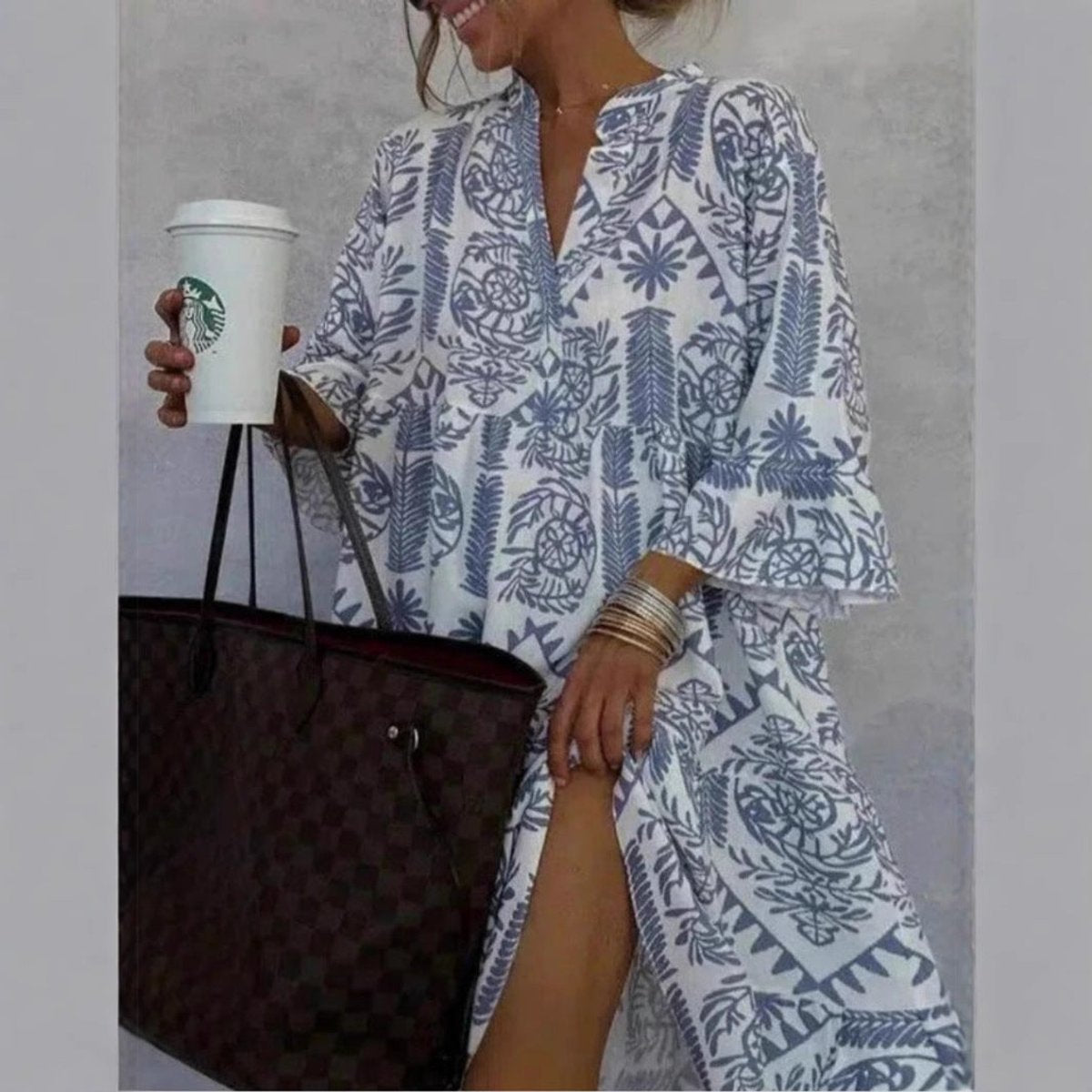 Women's Loose Floral Print Tunic Dress Short Sleeve Swing Mini