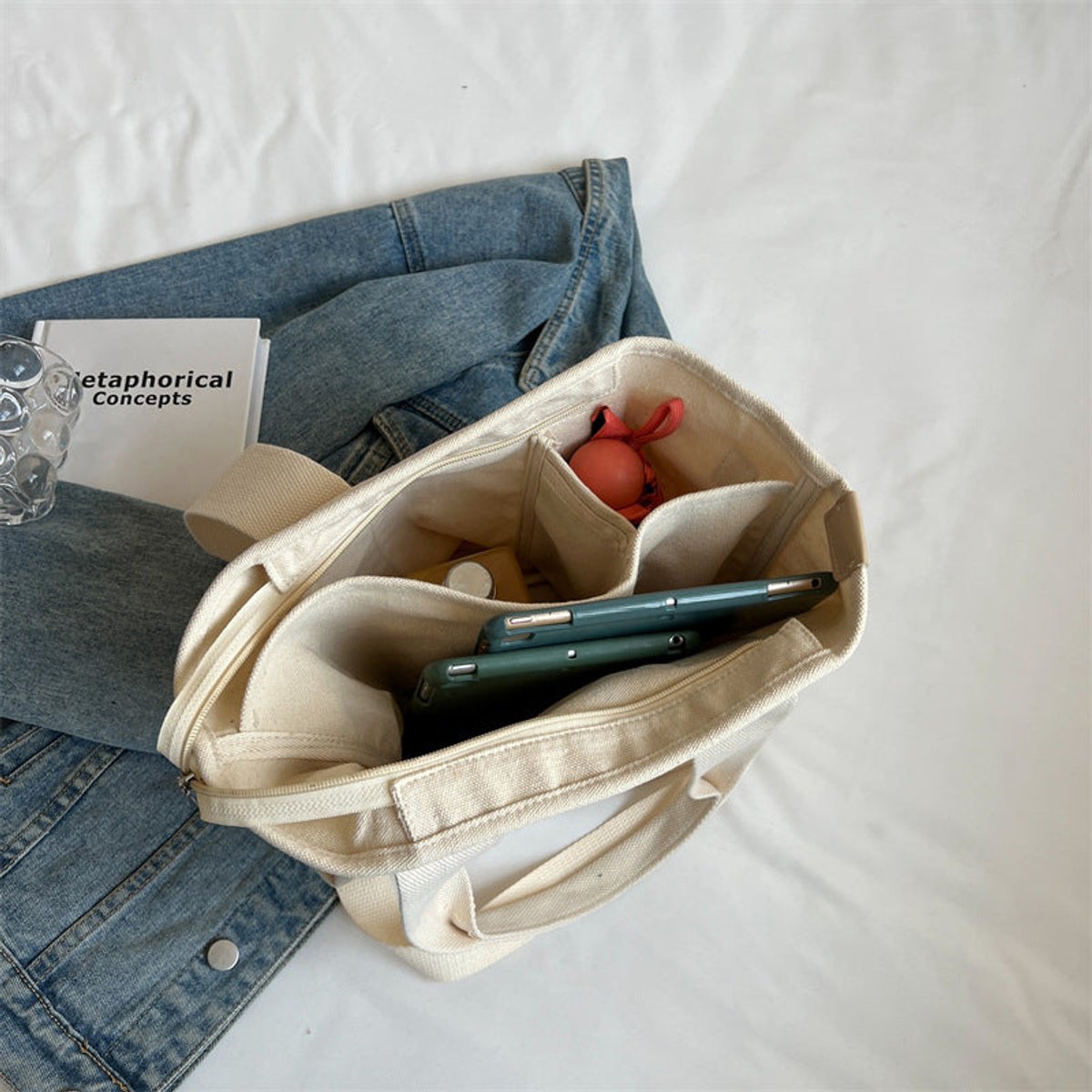 Women's Multifunction Canvas Tote Bag Adjustable Crossbody Strap