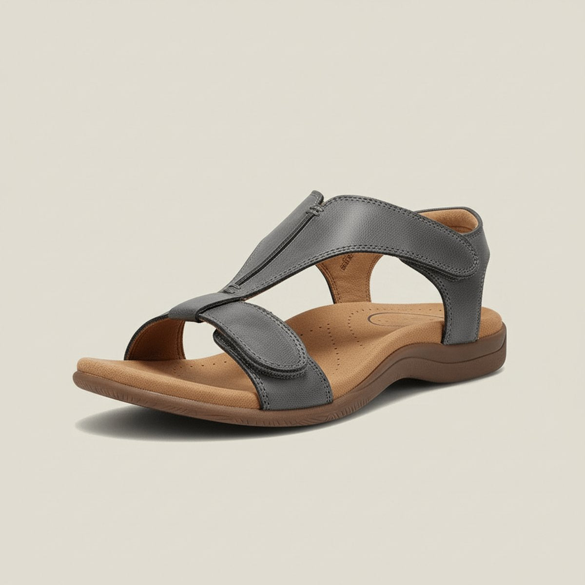 Women's Open-Toe Hook-Loop T-Strap Comfortable Sandals - Charcoal Grey
