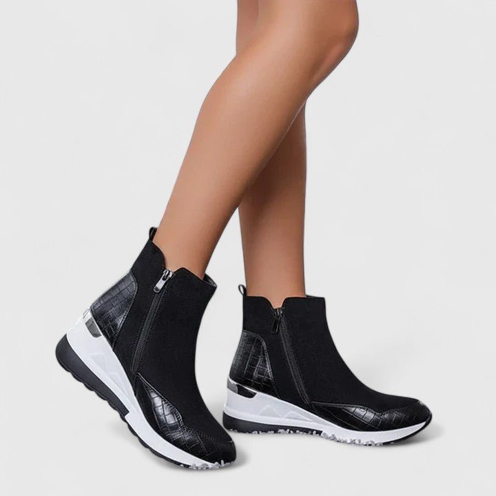 Women's Orthopedic Arch-Support Wedge Ankle Boots Zipper - Black