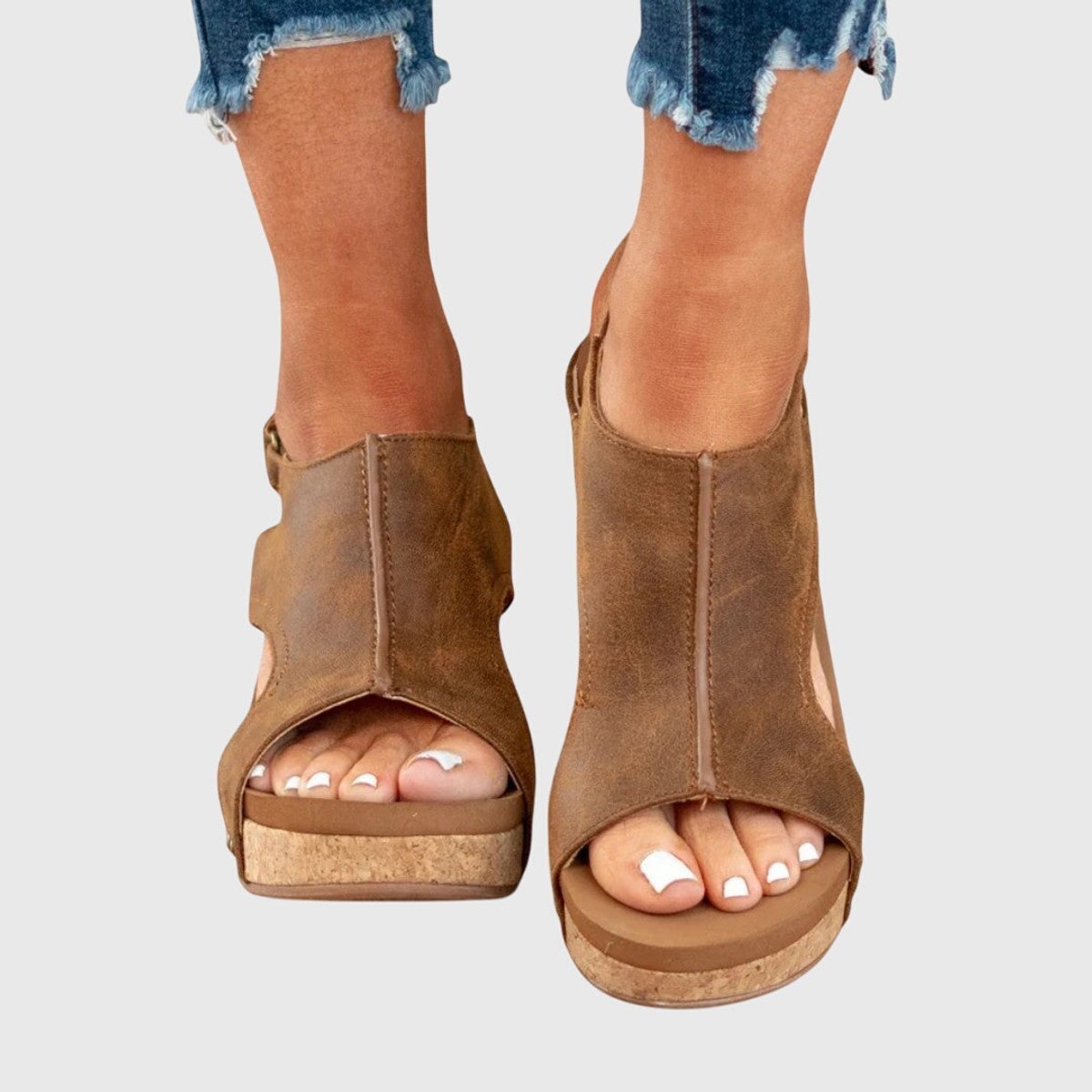 Women's Orthopedic Cork Wedge Slingback Comfortable Sandals - Brown