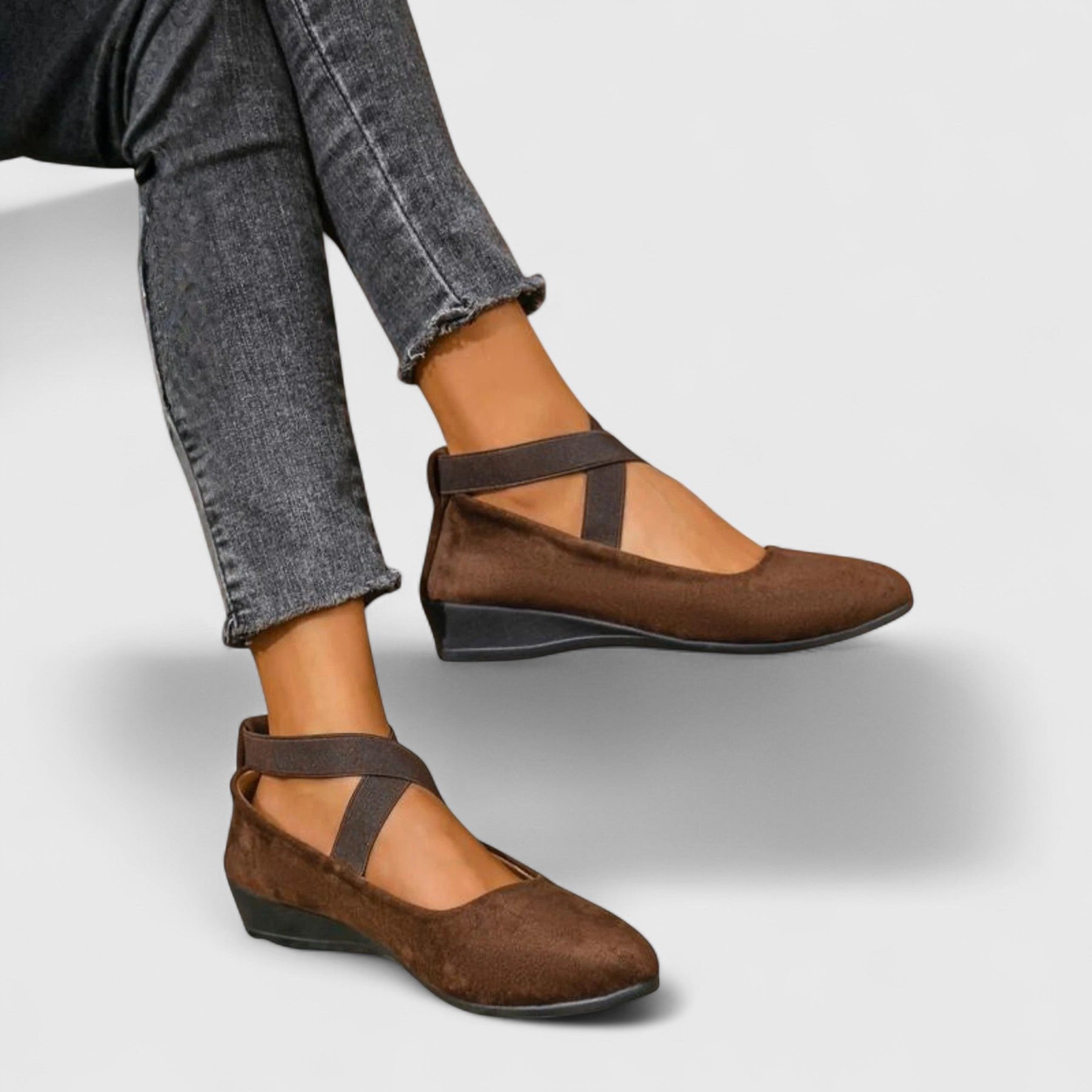 Women's Orthopedic Elastic Crossover Strap Slip-On Flats - Brown