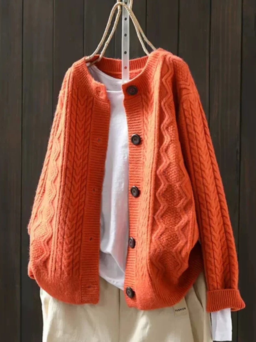 Women's Oversized Cable-Knit Button-Down Cardigan Sweater - Orange