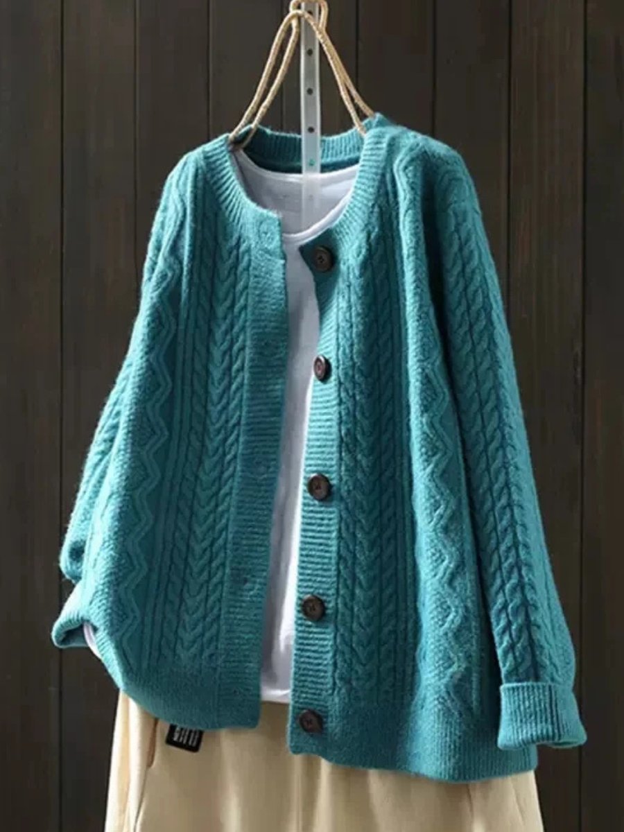 Women's Oversized Cable-Knit Button-Down Cardigan Sweater - Blue