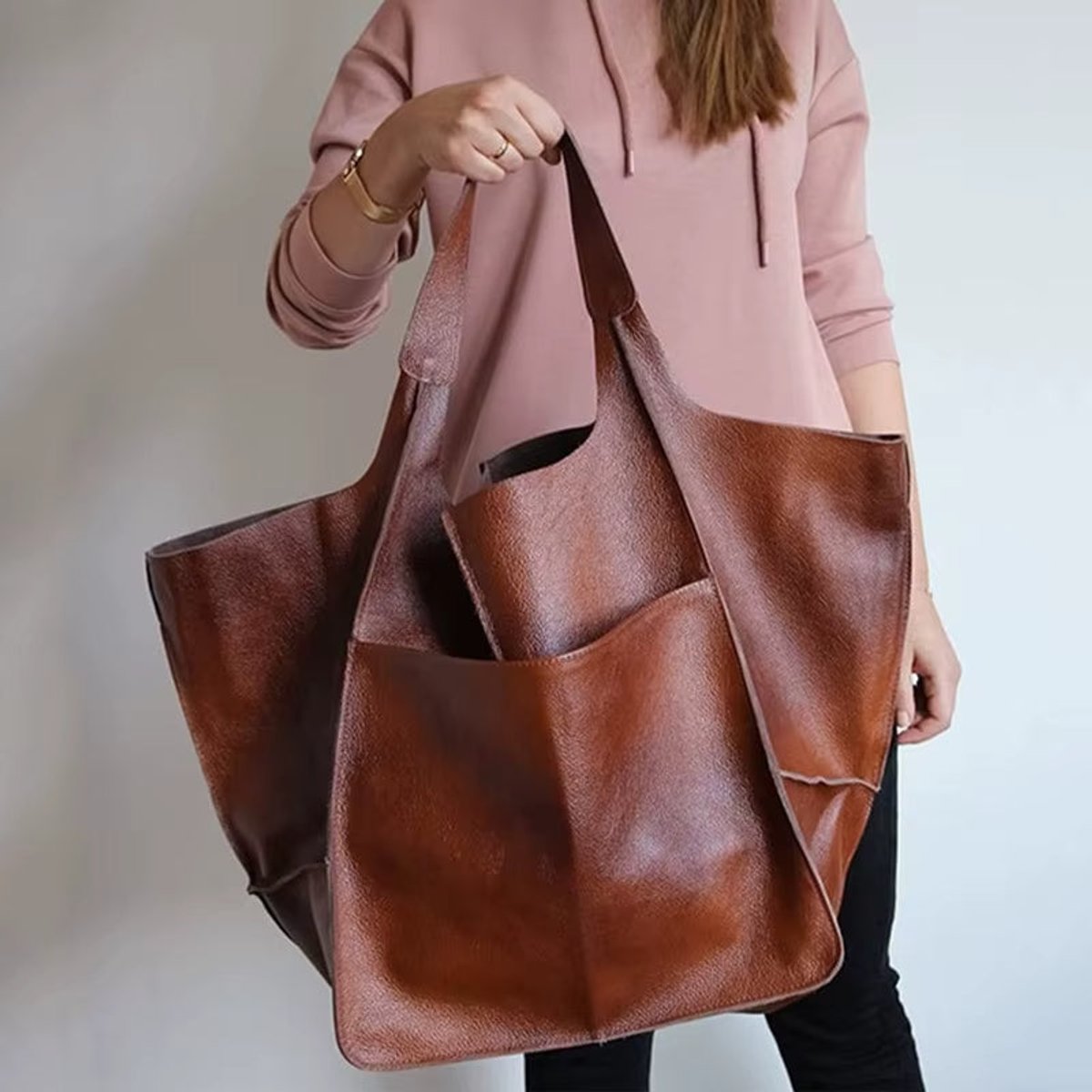 Women's Oversized Faux Leather Magnetic Closure Tote Bag