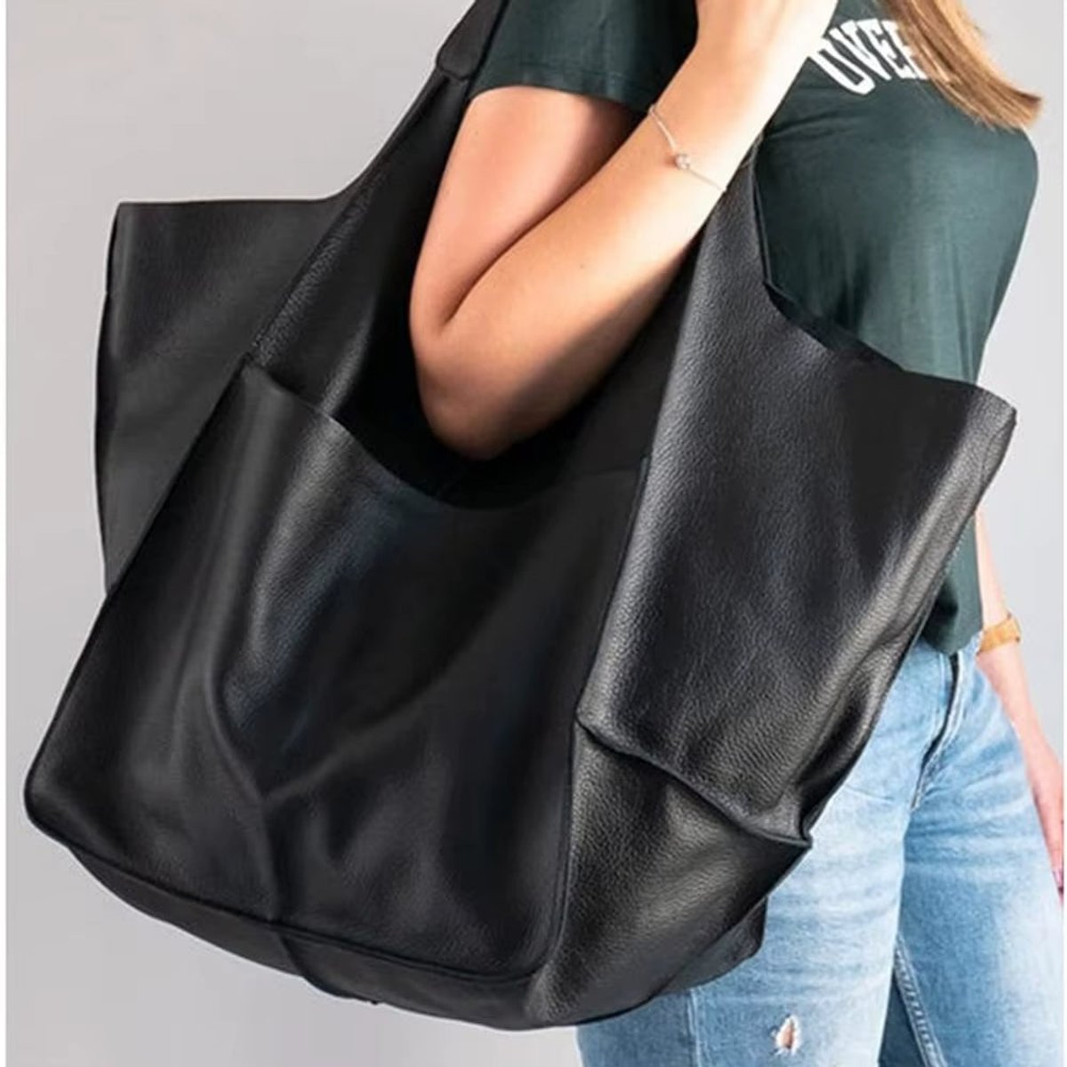 Women's Oversized Faux Leather Magnetic Closure Tote Bag