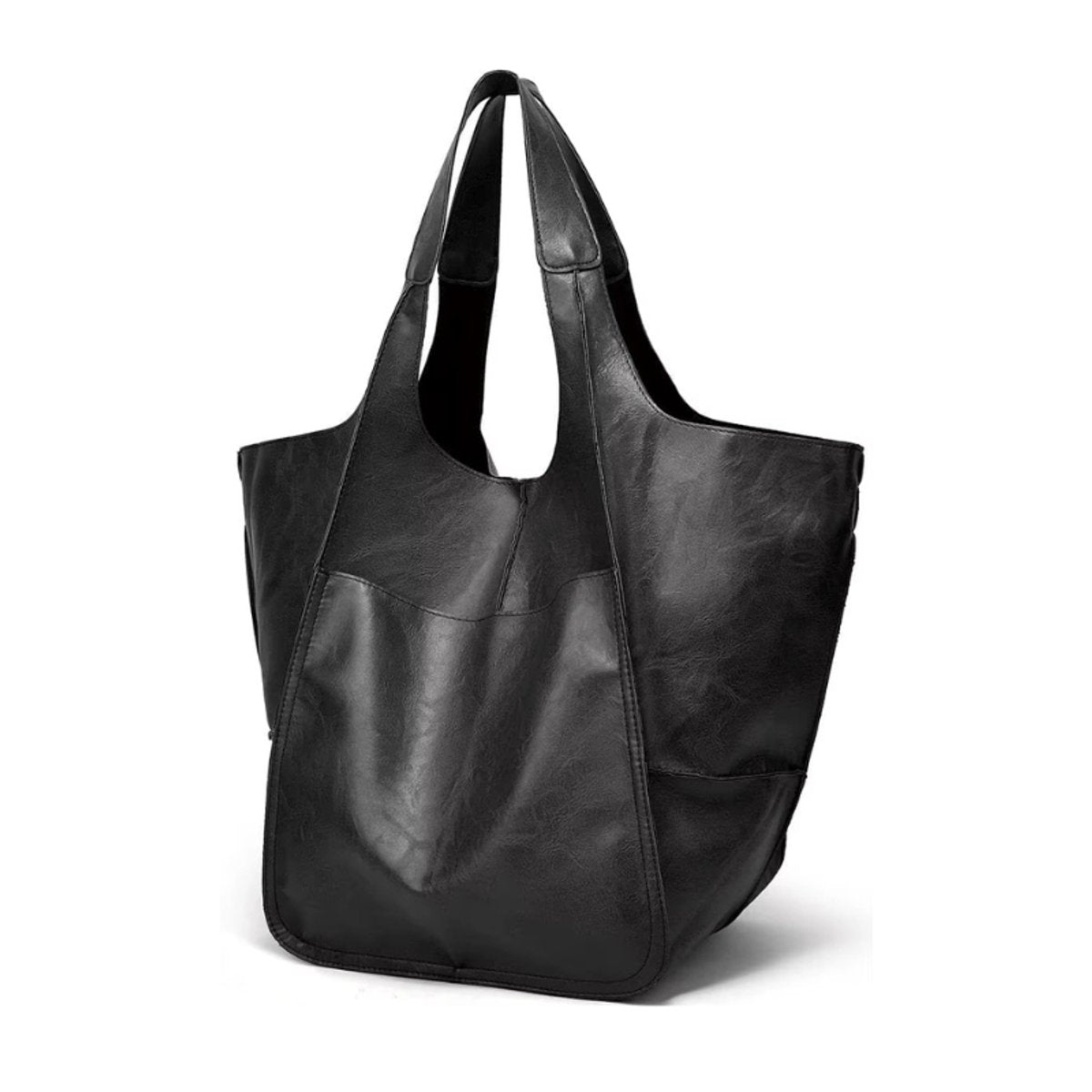 Women's Oversized Faux Leather Magnetic Closure Tote Bag - Obsidian