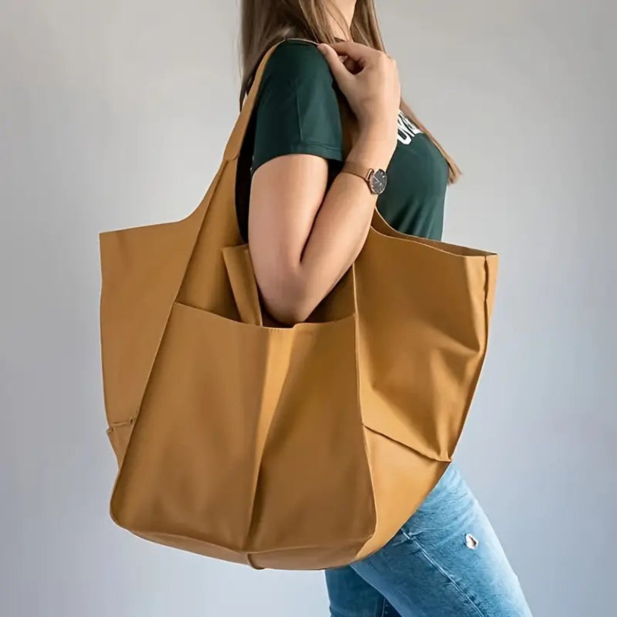 Women's Oversized Faux Leather Magnetic Closure Tote Bag