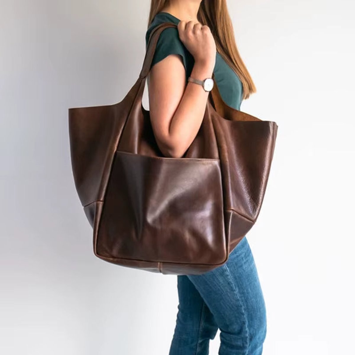 Women's Oversized Faux Leather Magnetic Closure Tote Bag