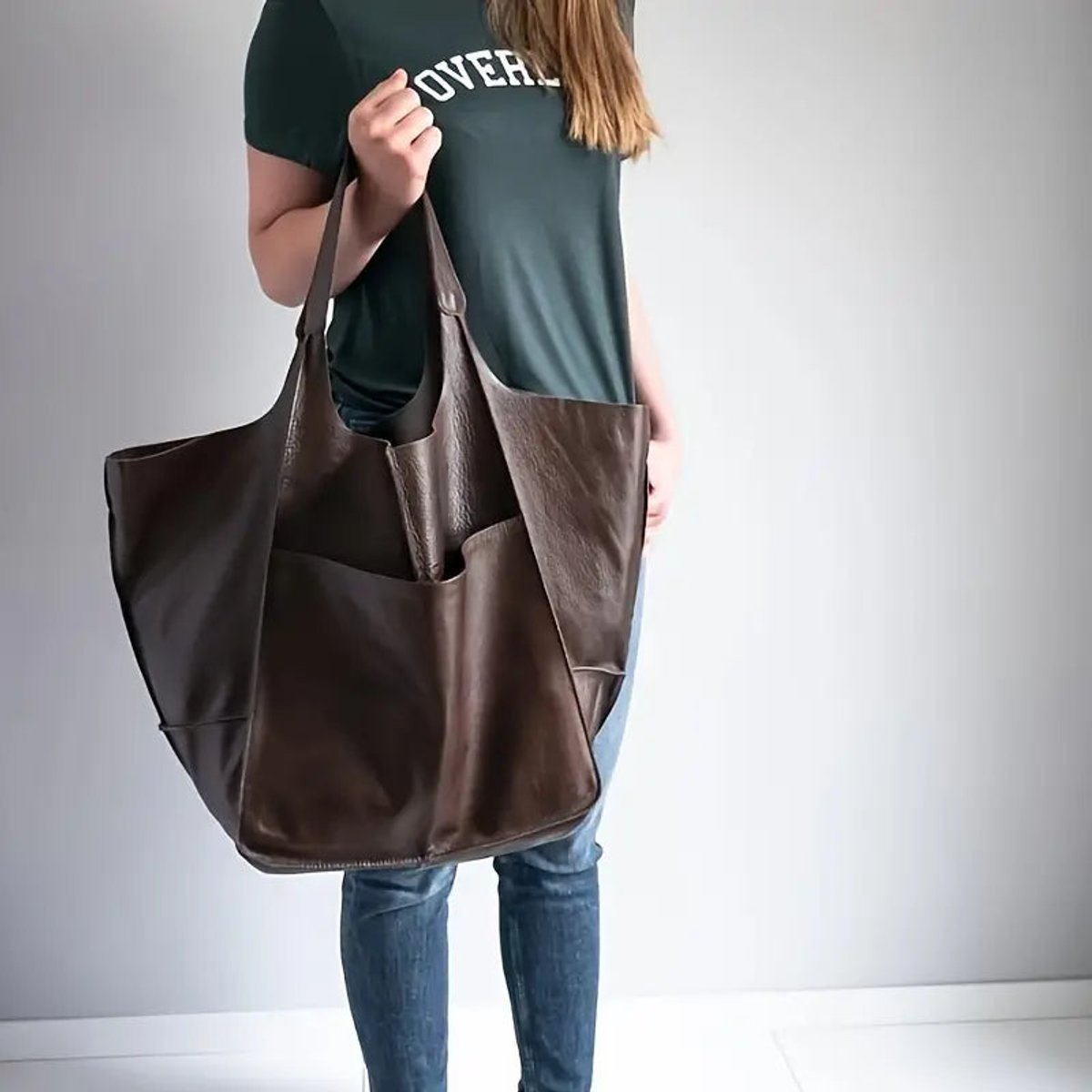 Women's Oversized Faux Leather Magnetic Closure Tote Bag