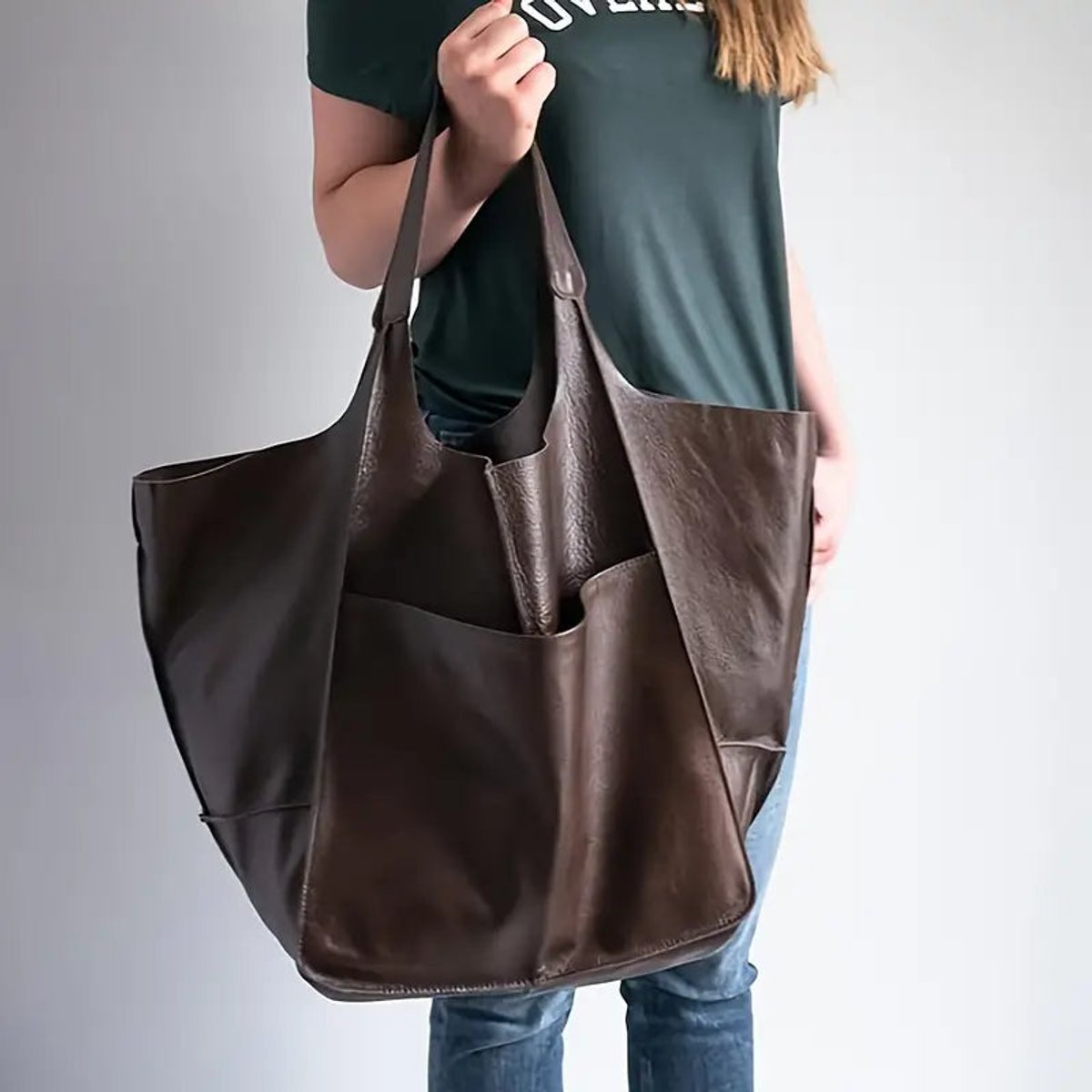 Women's Oversized Faux Leather Magnetic Closure Tote Bag