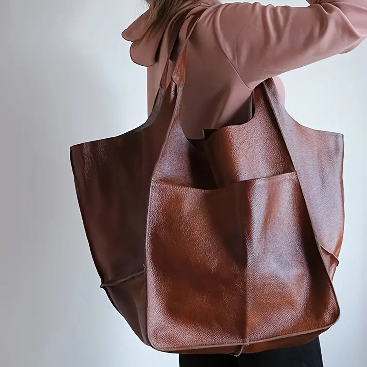 Women's Oversized Faux Leather Magnetic Closure Tote Bag