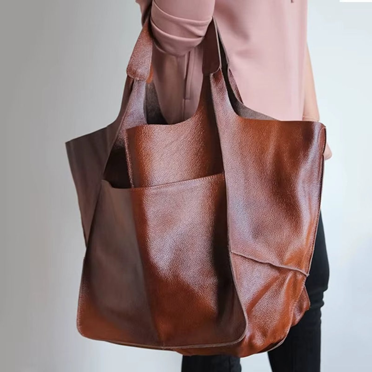 Women's Oversized Faux Leather Magnetic Closure Tote Bag