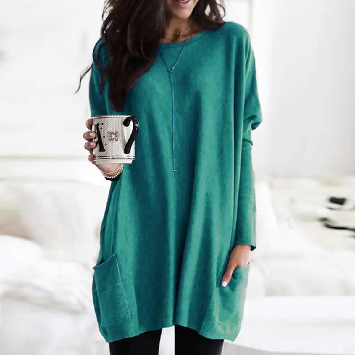 Women's Oversized Long-Sleeve Pocket Tunic Top Plus Size