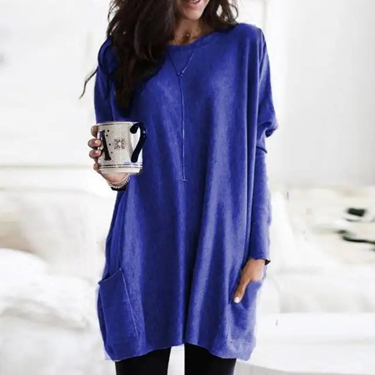 Women's Oversized Long-Sleeve Pocket Tunic Top Plus Size