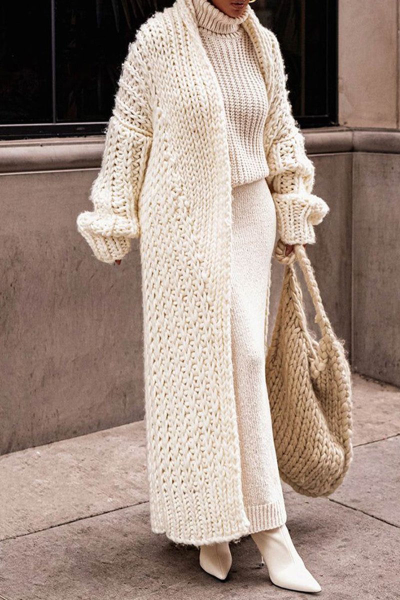 Women's Oversized Open-Front Chunky Knit Longline Cardigan - Beige