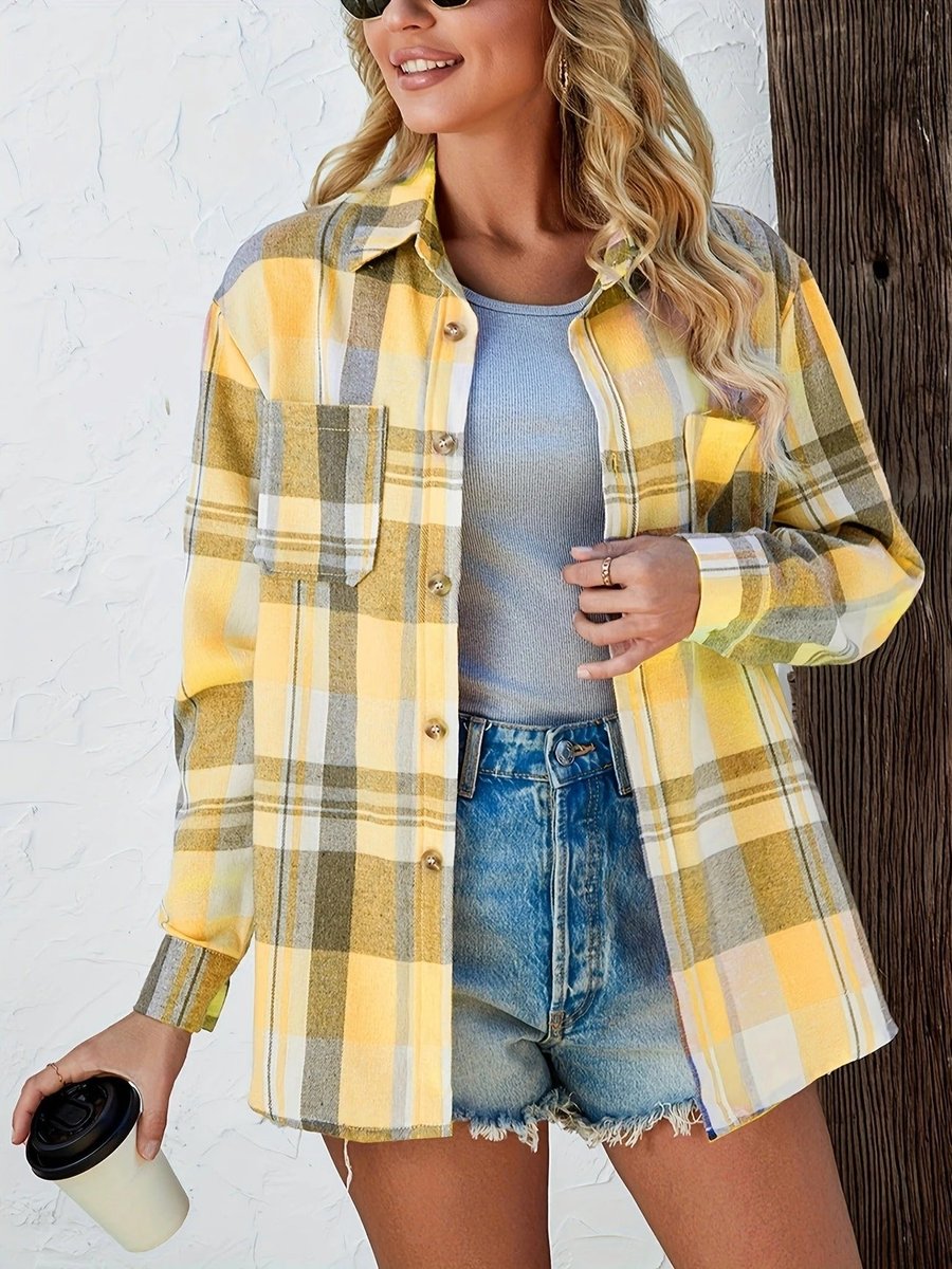 Women's Oversized Plaid Flannel Open-Front Shirt Cardigan