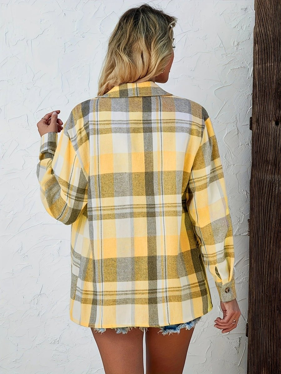 Women's Oversized Plaid Flannel Open-Front Shirt Cardigan