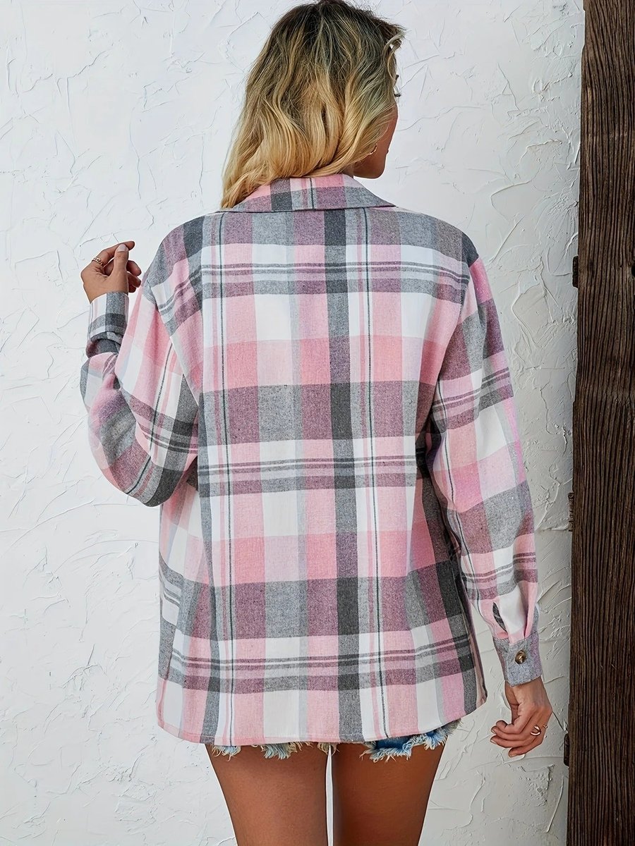 Women's Oversized Plaid Flannel Open-Front Shirt Cardigan