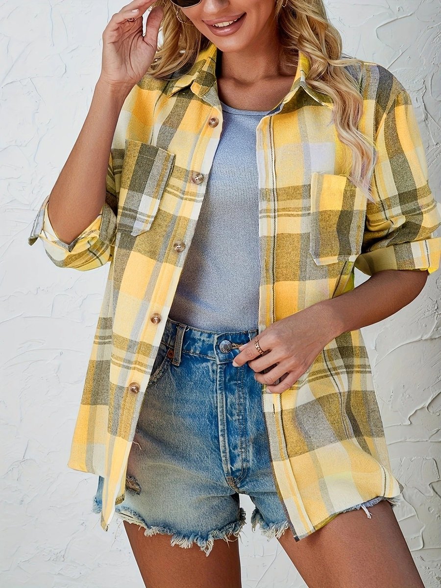 Women's Oversized Plaid Flannel Open-Front Shirt Cardigan