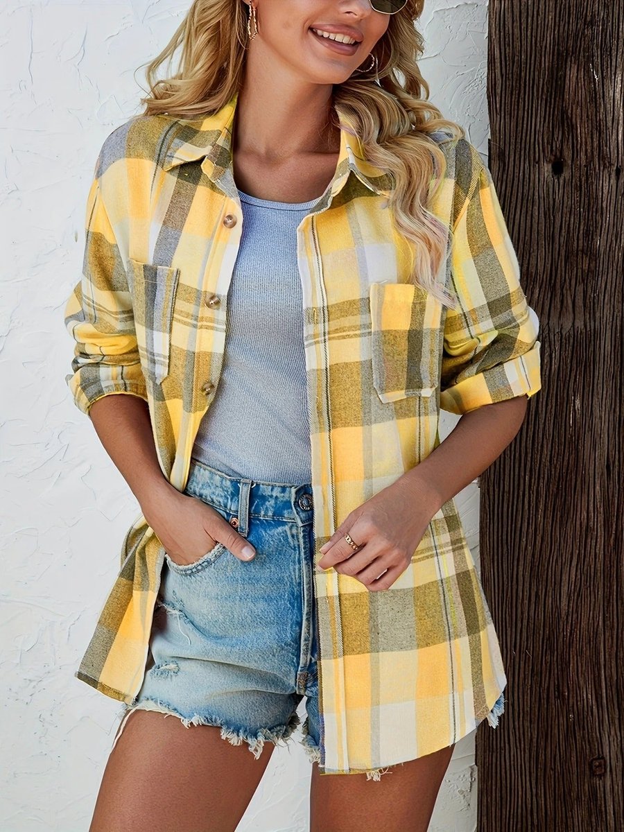 Women's Oversized Plaid Flannel Open-Front Shirt Cardigan
