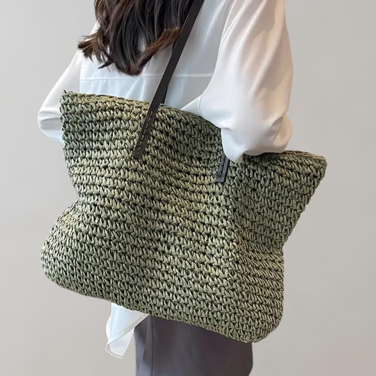 Women's Oversized Woven Raffia Bohemian Shoulder Tote Bag - Grün