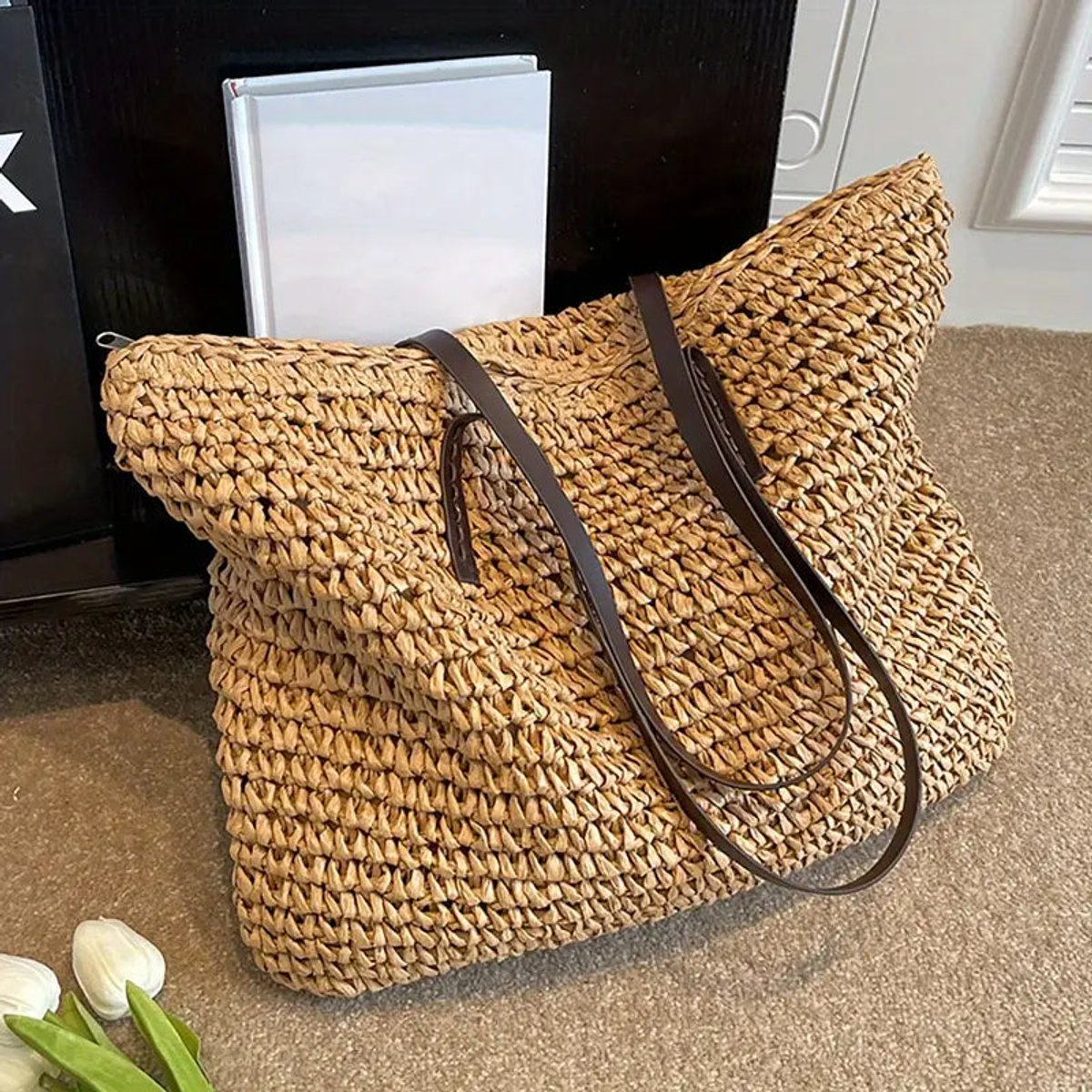 Women's Oversized Woven Raffia Bohemian Shoulder Tote Bag