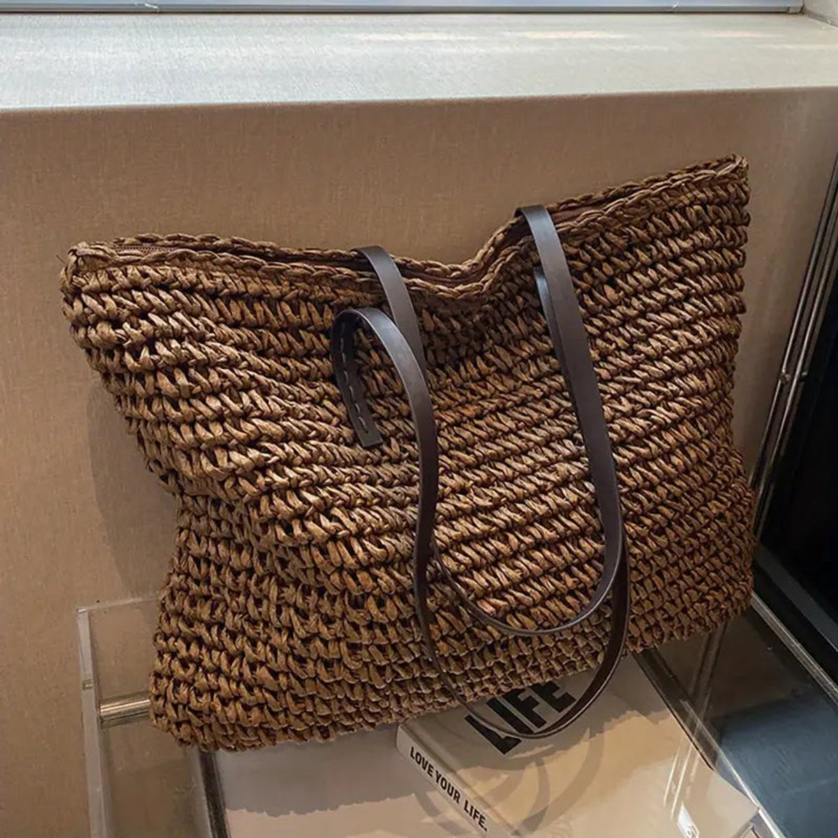 Women's Oversized Woven Raffia Bohemian Shoulder Tote Bag