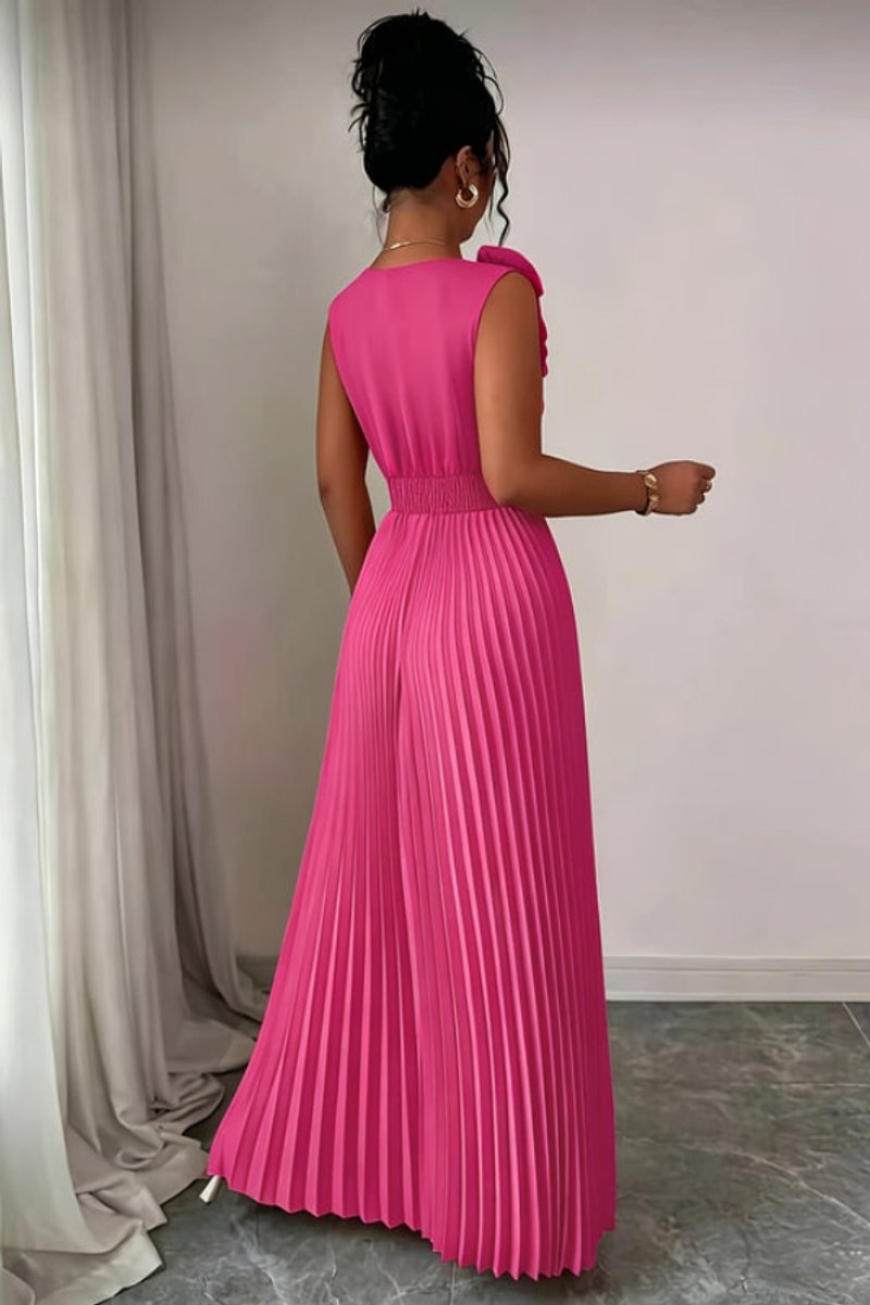 Women's Pleated Sleeveless Floral Applique A-Line Evening Gown