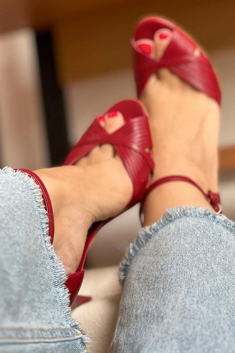 Women's Red Stiletto Ankle-Strap Peep-Toe Comfortable Sandals