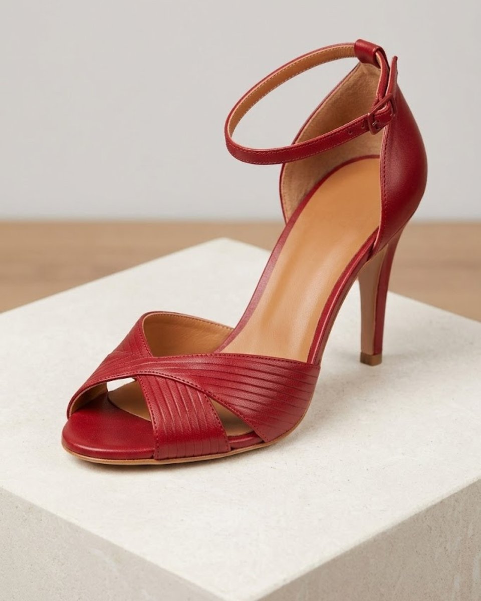 Women's Red Stiletto Ankle-Strap Peep-Toe Comfortable Sandals