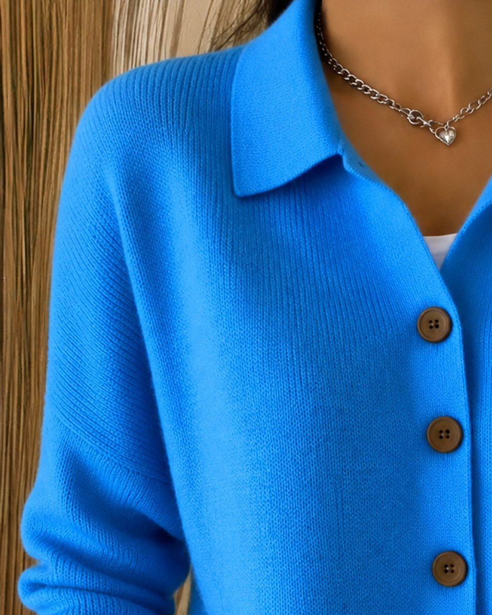 Women's Relaxed-Fit Polo Collar Button-Up Knit Cardigan