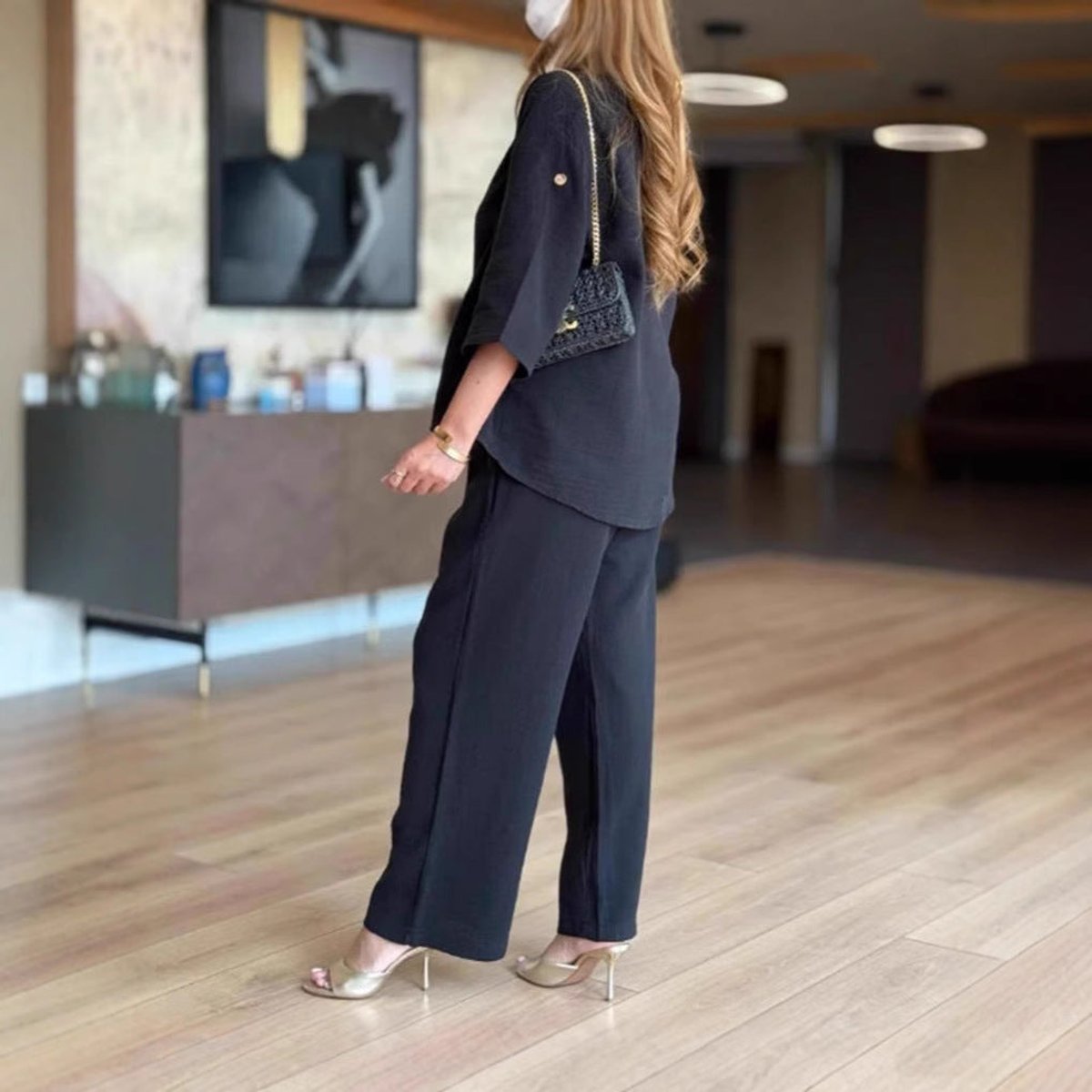 Women's Relaxed Linen-Look Tunic Wide-Leg Palazzo Pants Set