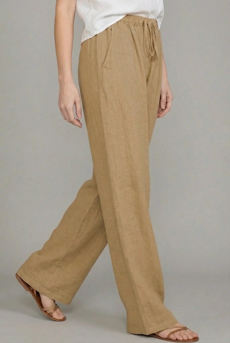 Women's Relaxed Wide Leg Pants Linen Drawstring Waist