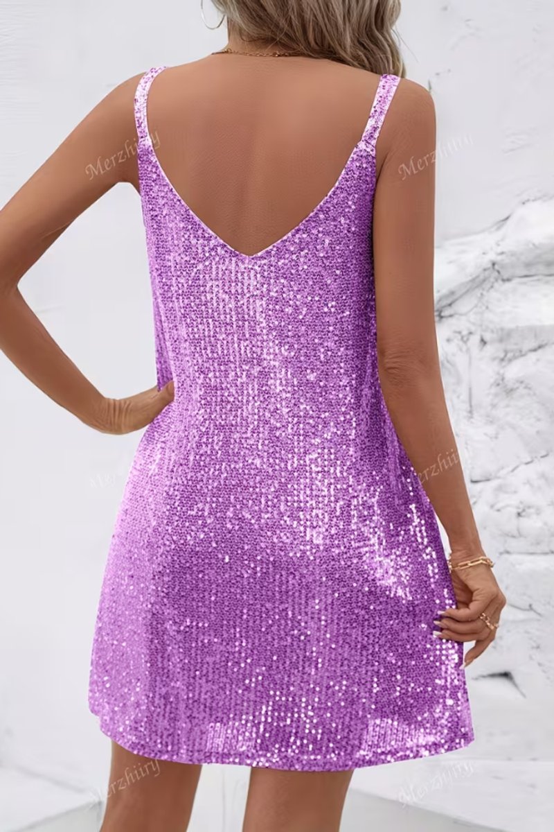 Women's Sequin Sleeveless V-Neck Mini Evening Gown