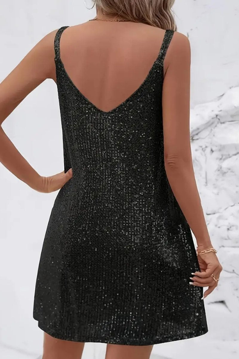 Women's Sequin Sleeveless V-Neck Mini Evening Gown