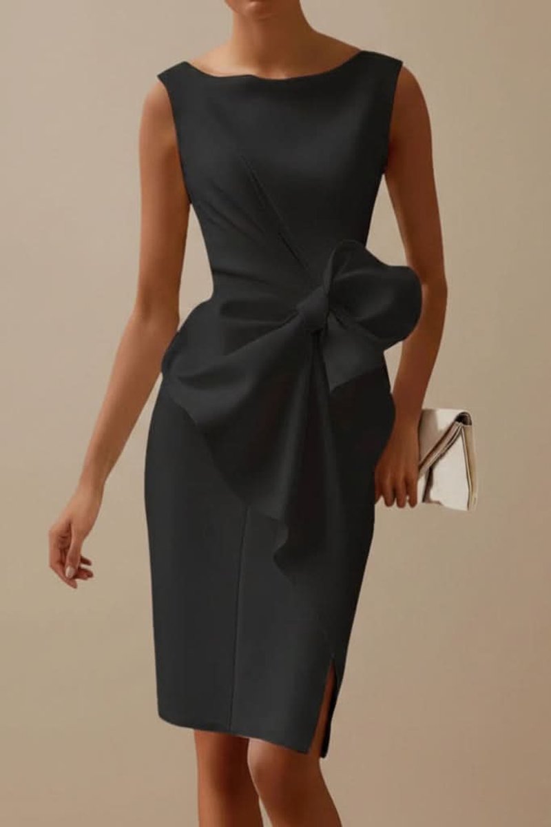 Women's Sleeveless Bow-Detail Midi Cocktail Dress - Black