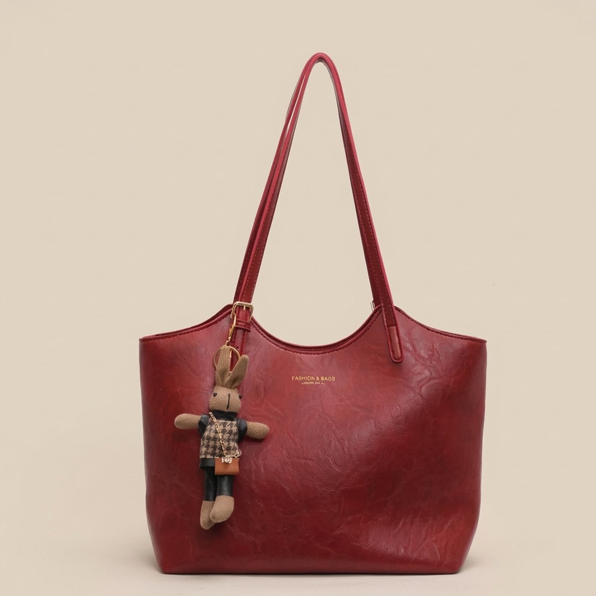 Women's Soft Vegan Leather Spacious Shoulder Tote Bag - Red