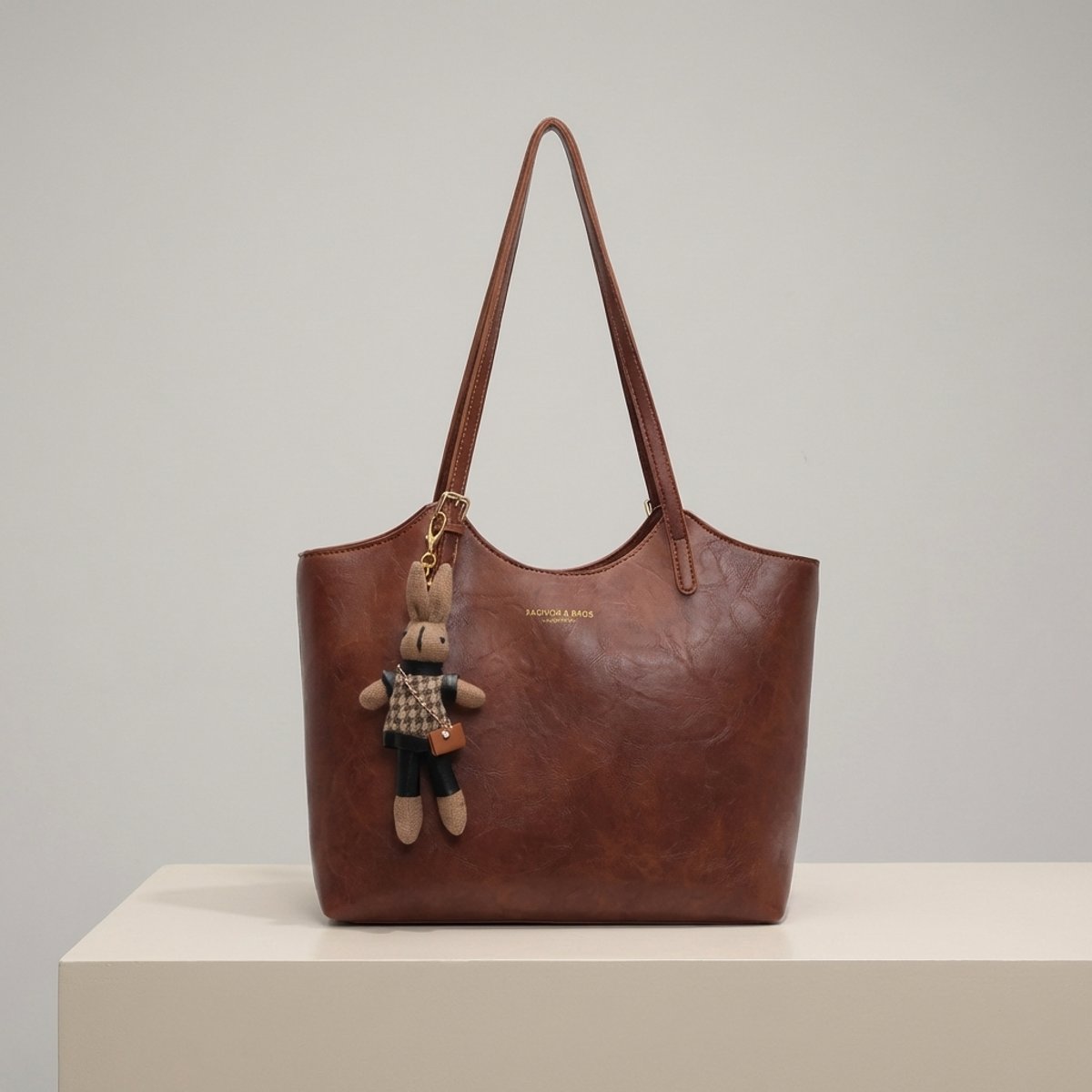 Women's Soft Vegan Leather Spacious Shoulder Tote Bag - Brown