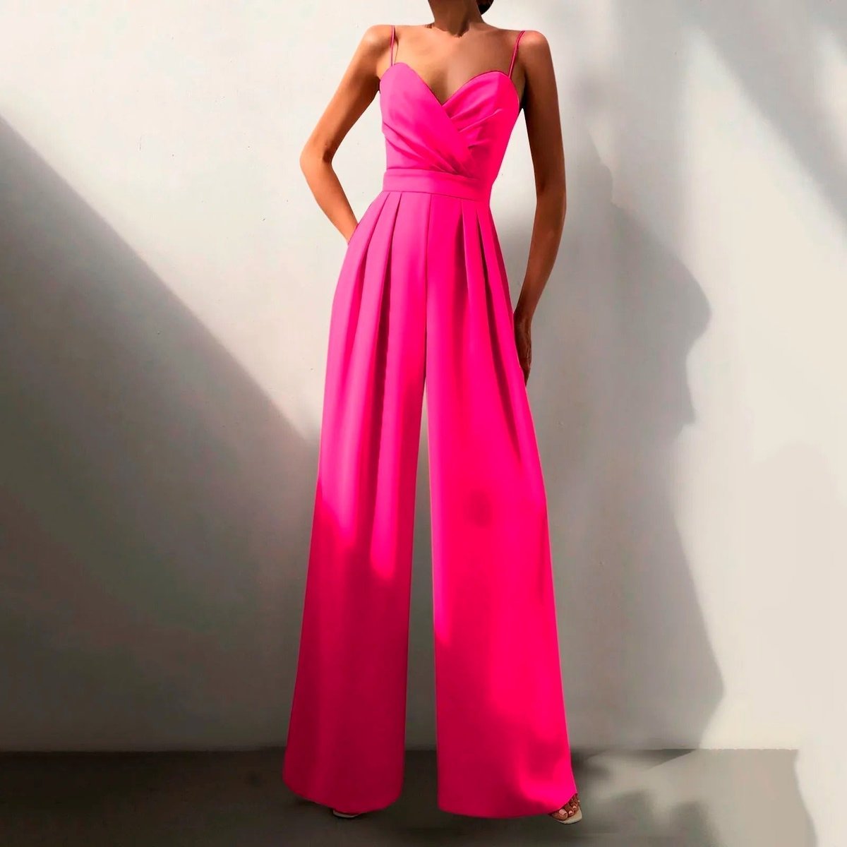 Women's Sweetheart Spaghetti Strap Wide Leg Pants Formal Jumpsuit - Pink