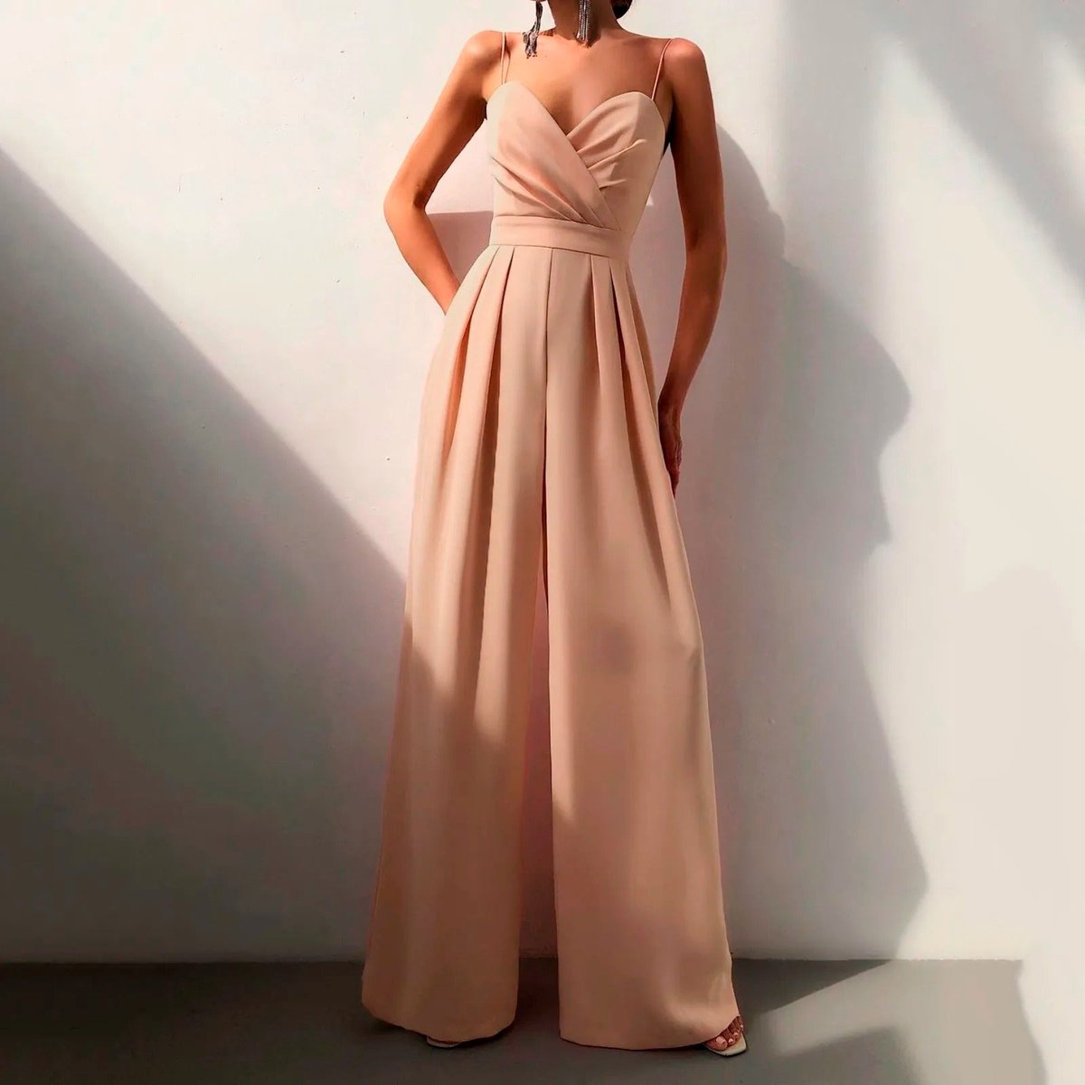 Women's Sweetheart Spaghetti Strap Wide Leg Pants Formal Jumpsuit - Orange