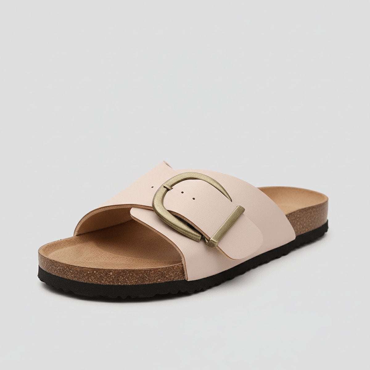 Women's Wide Strap Buckle Slip-On Comfortable Sandals Open Toe Flat - Blush Pink