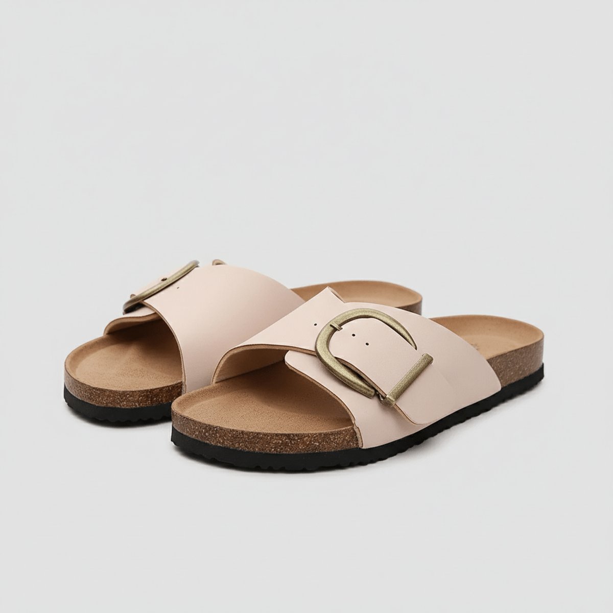 Women's Wide Strap Buckle Slip-On Comfortable Sandals Open Toe Flat