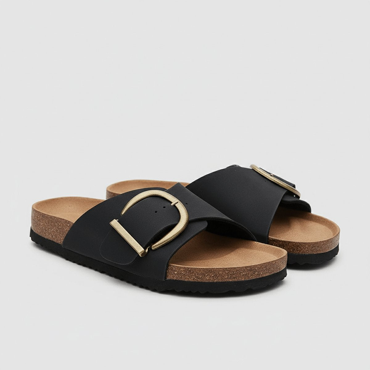Women's Wide Strap Buckle Slip-On Comfortable Sandals Open Toe Flat